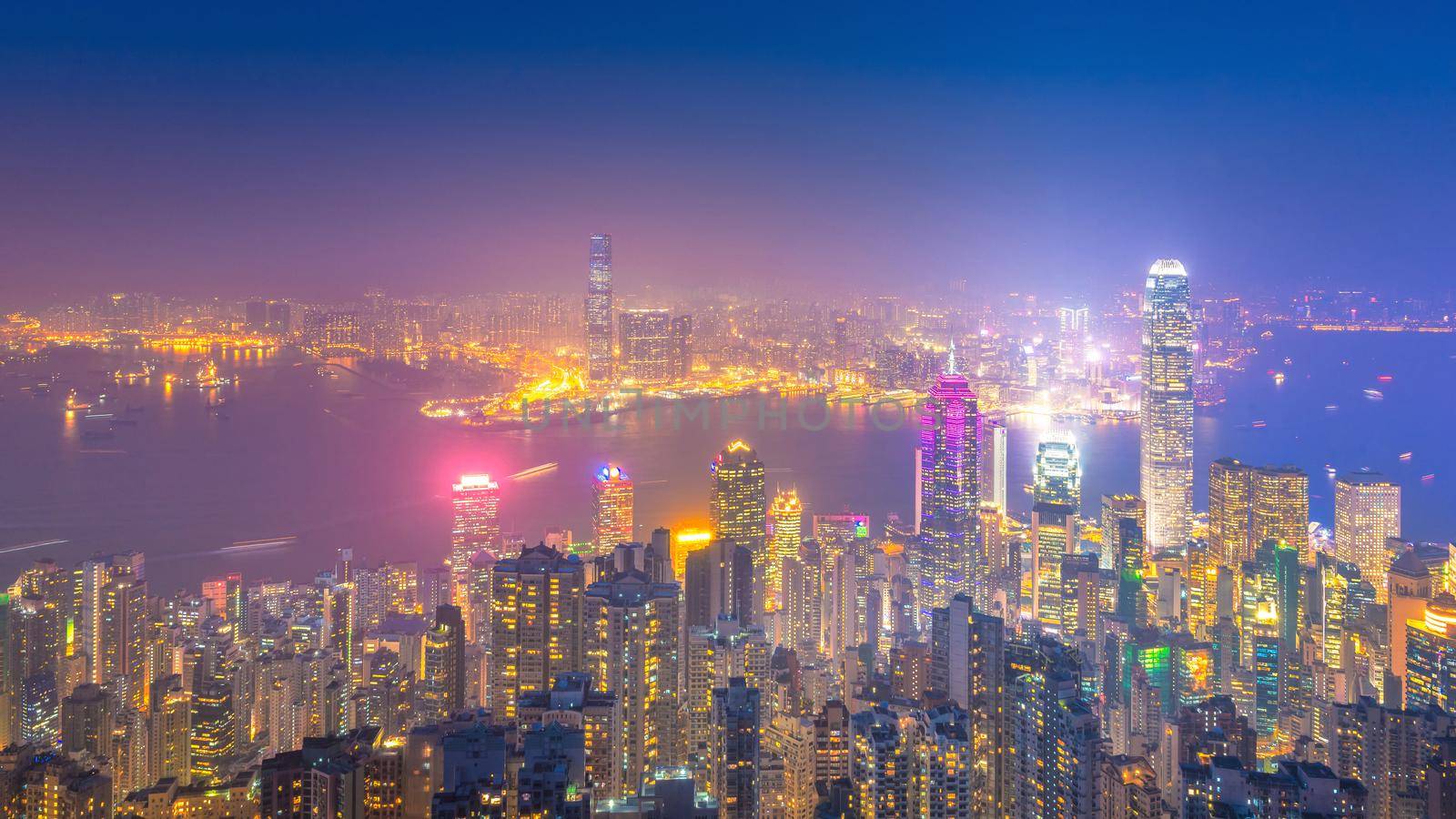 Hong kong downtown the famous cityscape view of Hong Kong skyline during twilight time view from the Victoria peak the famous viewpoint in Hong Kong.