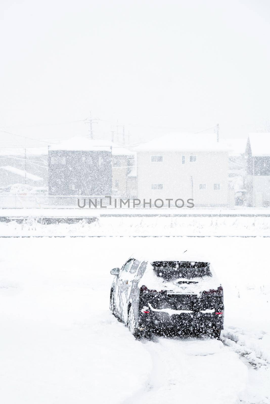 Fresh white snow falling in winter season at Kawaguchiko,Japan