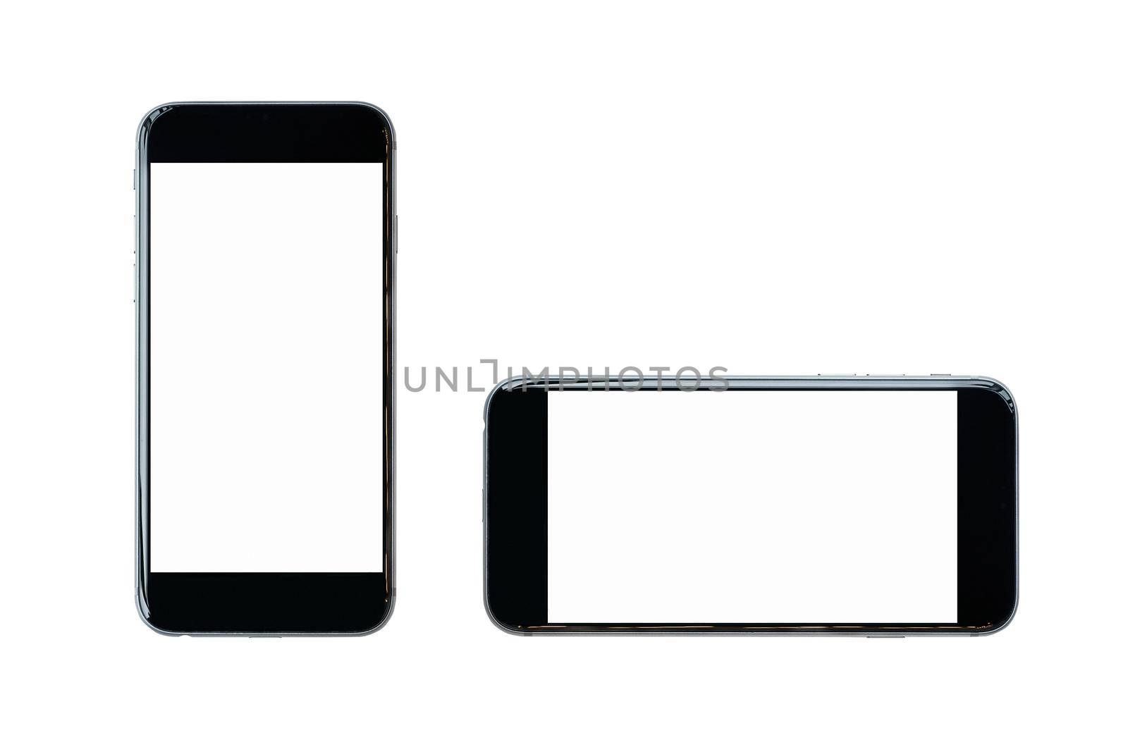 Smartphone with blank screen isolated on white background.Photo design for smart technology and internet of things concept.