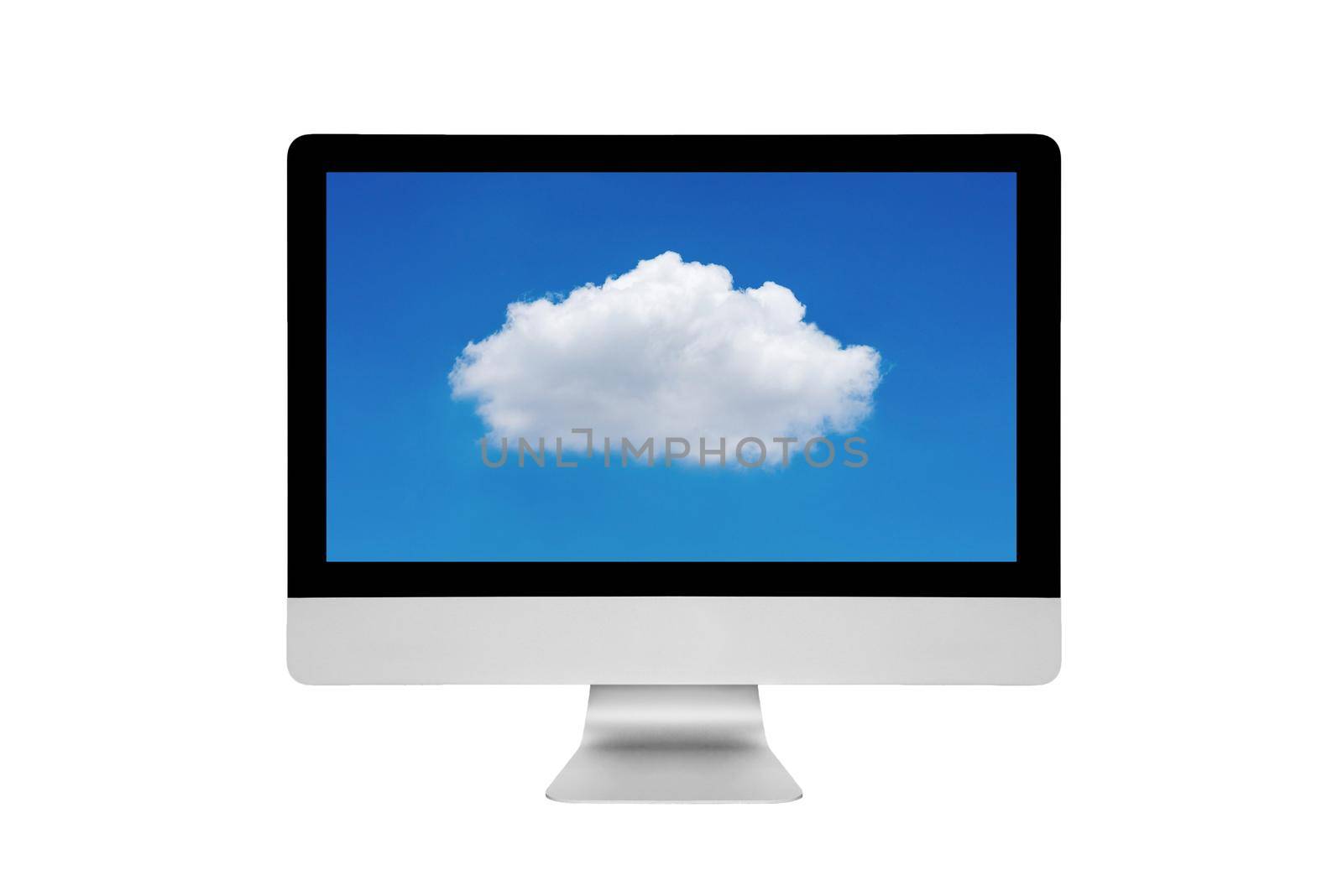 Smart modern PC showing cloud computing technology on screen on white background.Photo design for cloud computing and smart technology internet of things concept