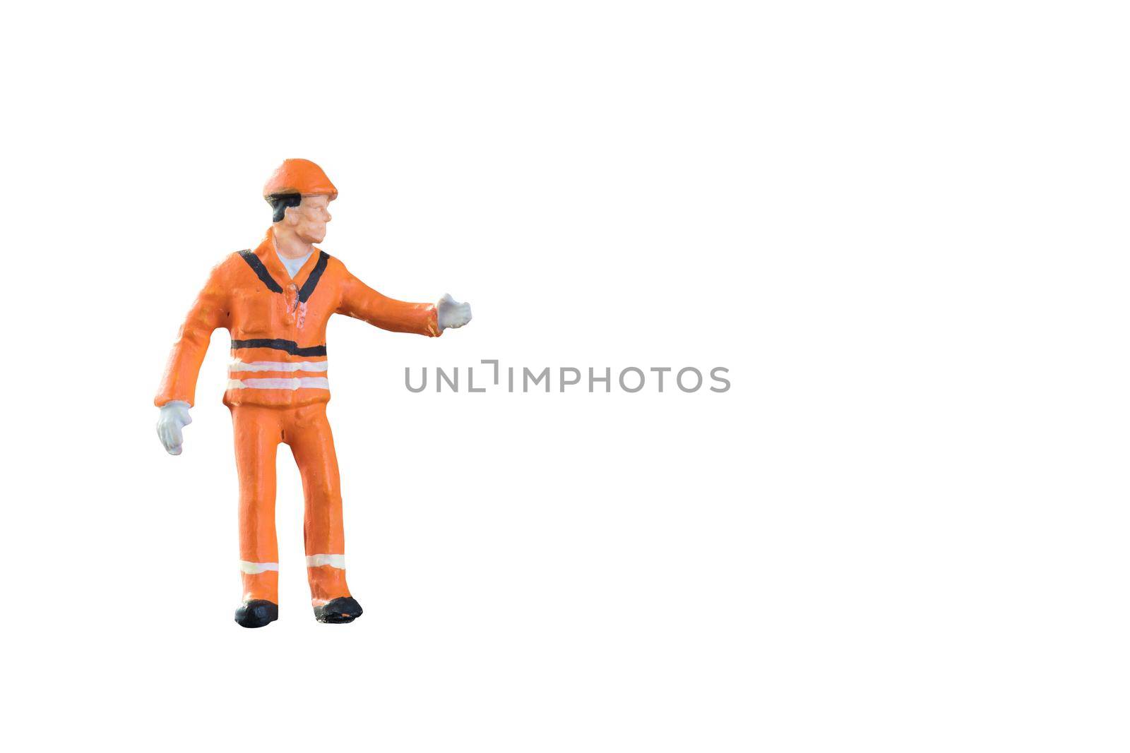 Miniature people engineer and worker occupation isolated with clipping paht on white background. Elegant Design with copy space for placement your text, mock up for industrial and construction concept by Nuamfolio