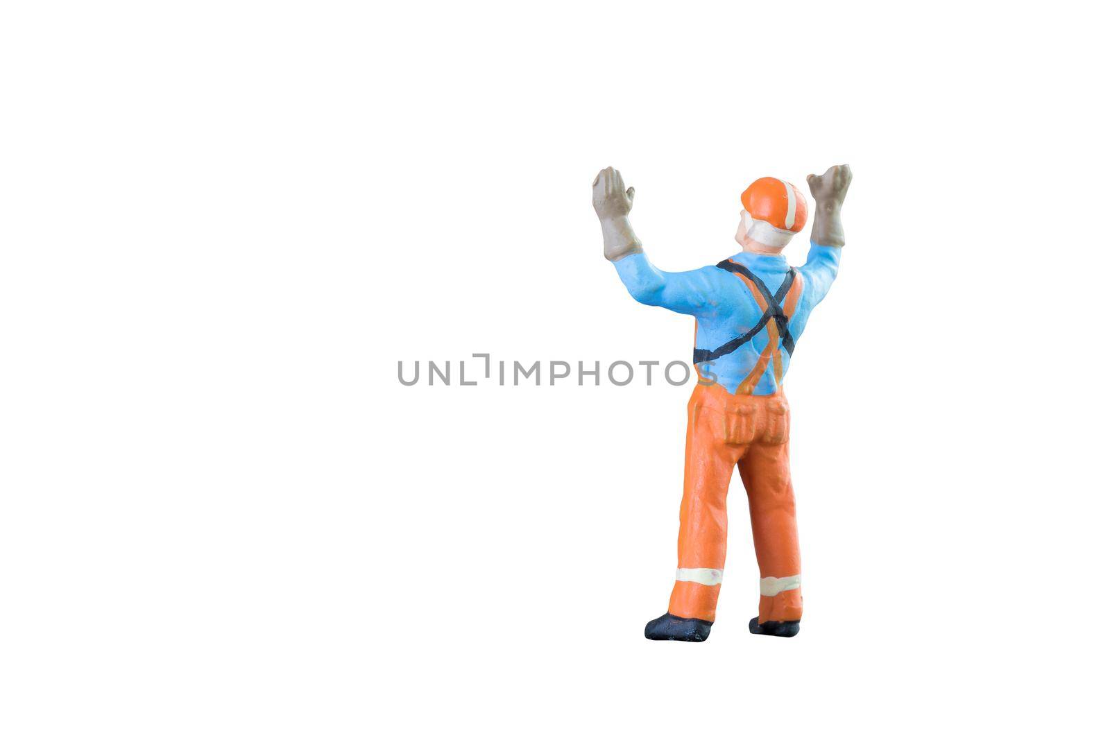 Miniature people engineer and worker occupation isolated with clipping paht on white background. Elegant Design with copy space for placement your text, mock up for industrial and construction concept by Nuamfolio