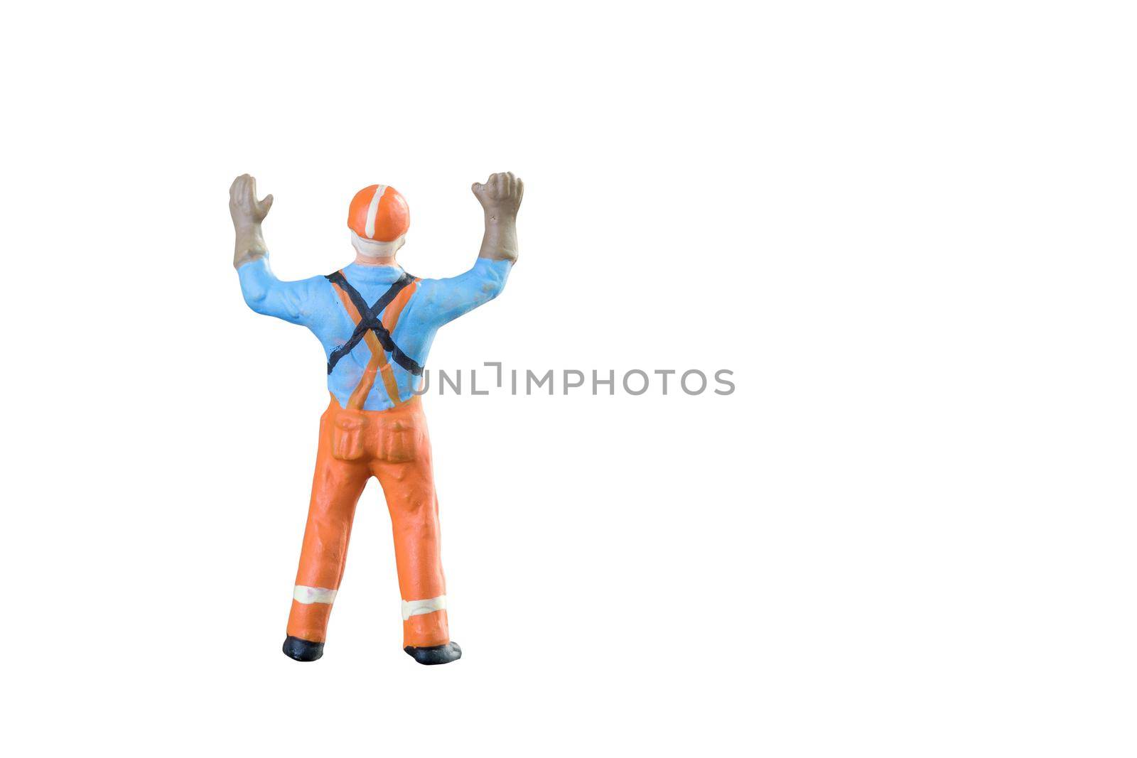 Miniature people engineer and worker occupation isolated with clipping paht on white background. Elegant Design with copy space for placement your text, mock up for industrial and construction concept