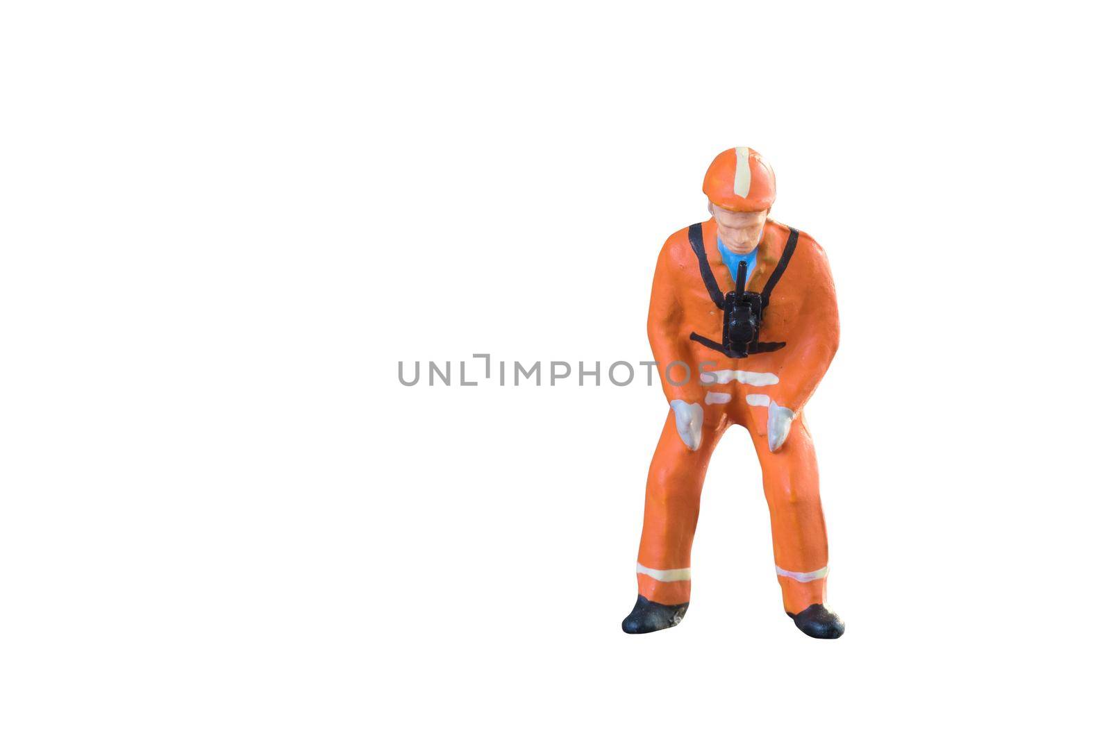 Miniature people engineer and worker occupation isolated with clipping paht on white background. Elegant Design with copy space for placement your text, mock up for industrial and construction conce by Nuamfolio