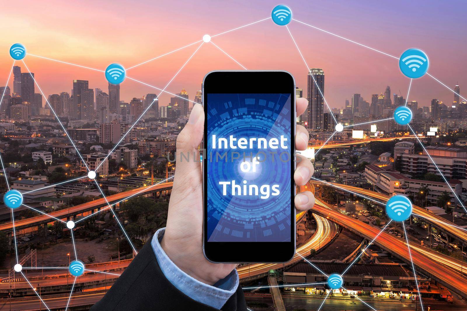 Young Smart business woman is using smart technology of internet of things in smart city for global business connection. Photo design for smart city and smart technology internet of things concept by Nuamfolio