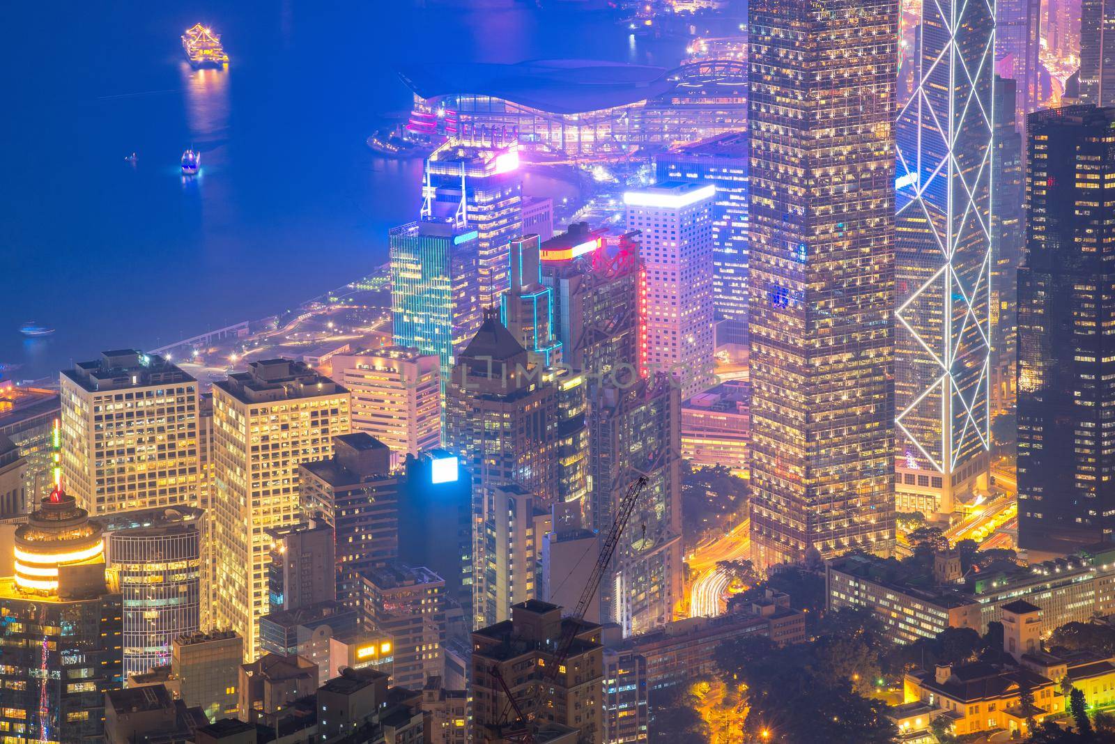 Hong kong downtown the famous cityscape view of Hong Kong skyline during twilight time view from the Victoria peak in Hong Kong. by Nuamfolio
