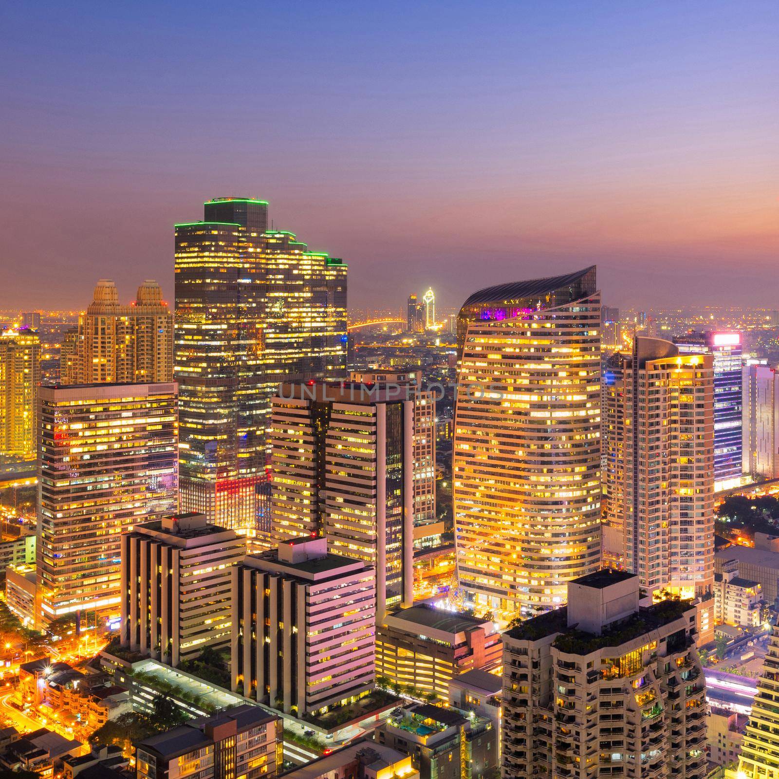 Cityscape view of Bangkok modern office business building in business zone at Bangkok,Thailand. Bangkok is the capital of Thailand and Bangkok is also the most populated city in Thailand. by Nuamfolio