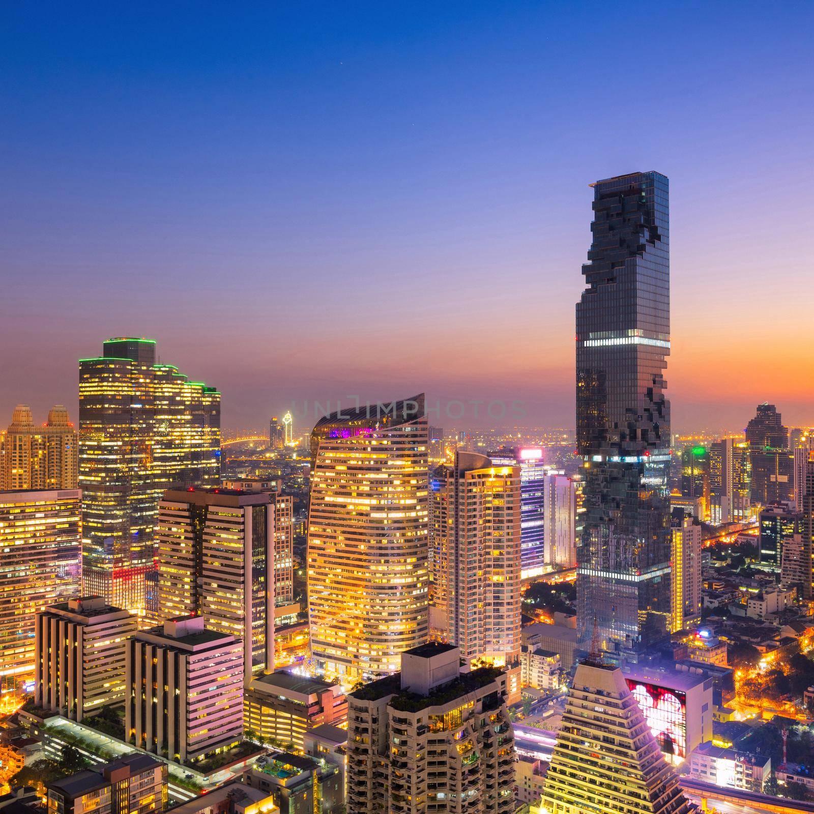 Cityscape view of Bangkok modern office business building in business zone at Bangkok,Thailand. Bangkok is the capital of Thailand and Bangkok is also the most populated city in Thailand.