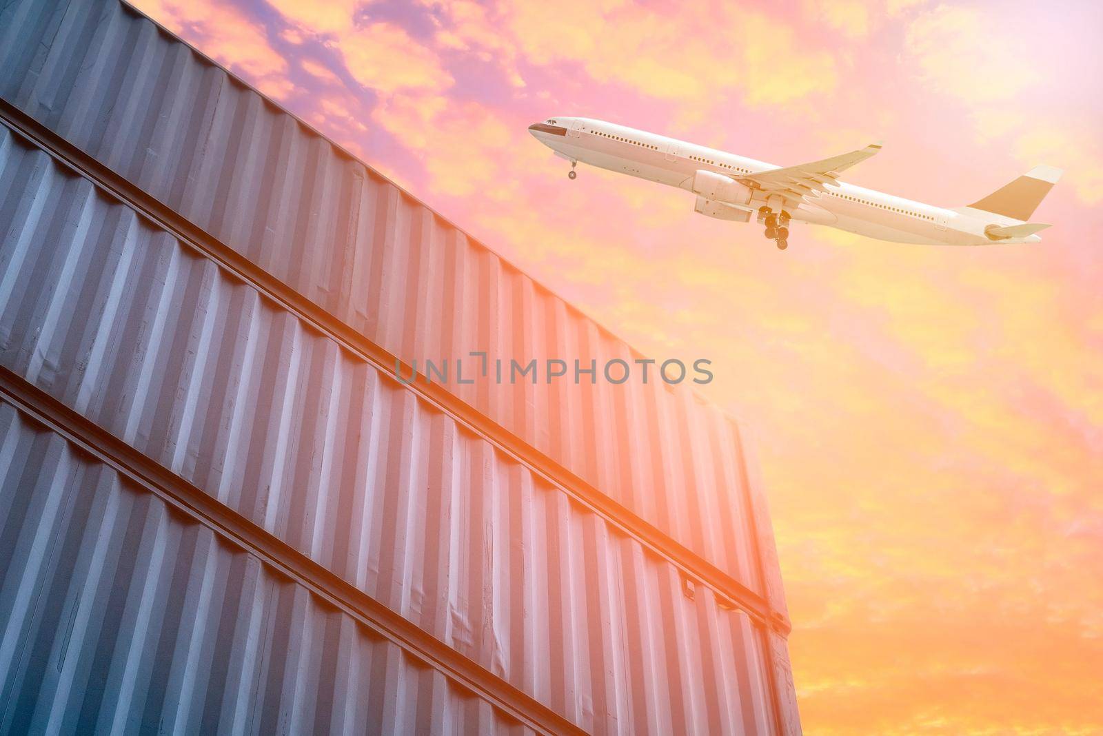 Logistics and transportation of Cargo plane in shipping yard. Photo concept for global business containers shipping,Logistic,Import and Export industry by Nuamfolio