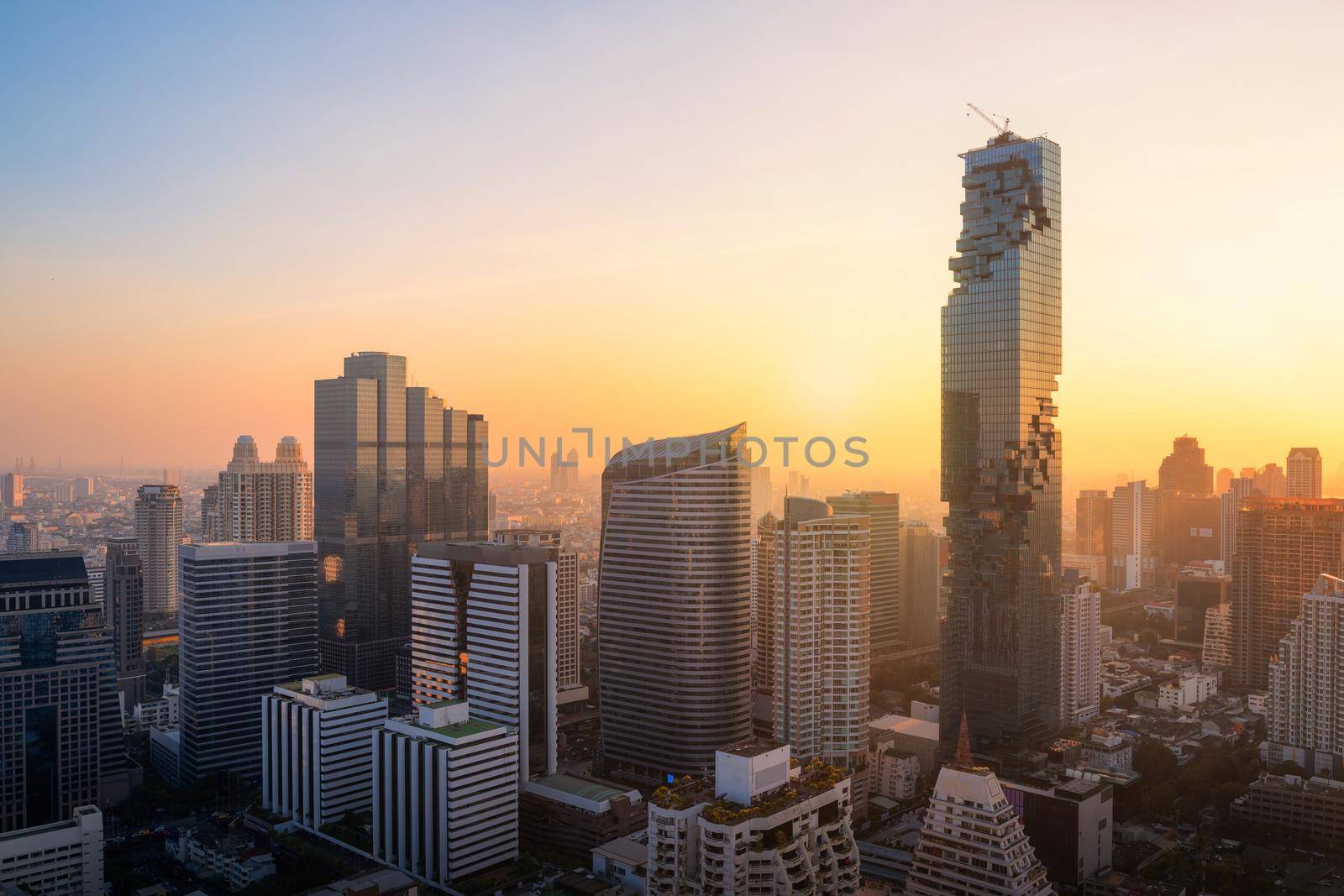 Aerial view of high rise modern building at business zone in Bangkok,Thailand