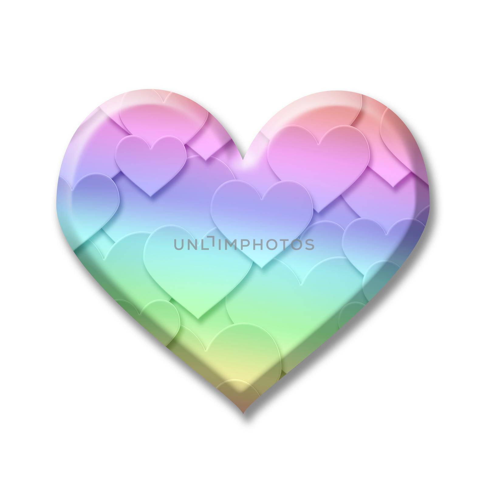 Colourful valentine love heart symbol with drop shadows on white background. Element design for background,backdrop and valentine love heart concept