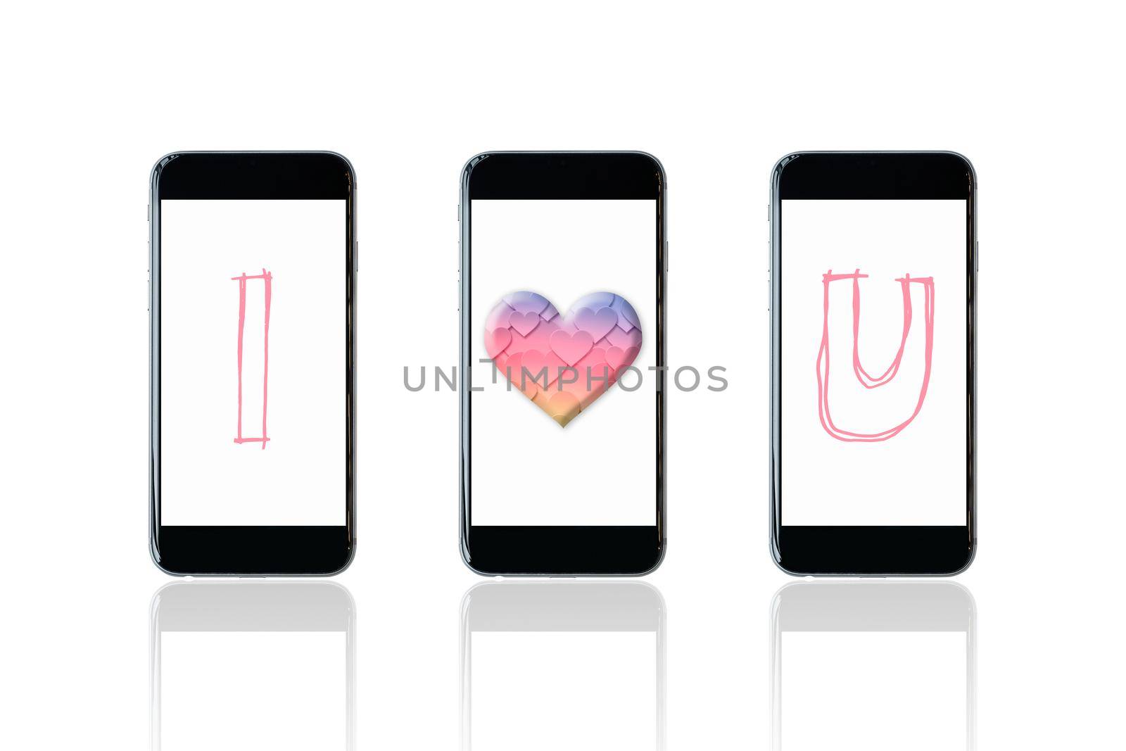 Smartphone with I love you symbol on screen. Elegant Design for love, valentine and wedding concept