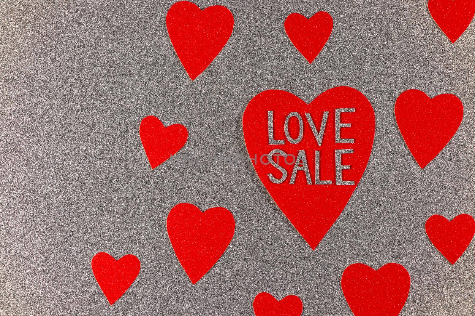 Love Sale Red Hearts On Silver Background Design by jjvanginkel