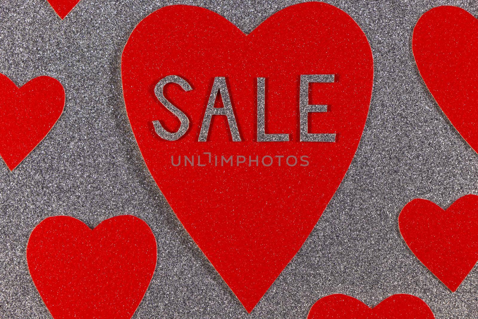 Large Red Heart Sale On Silver Background by jjvanginkel