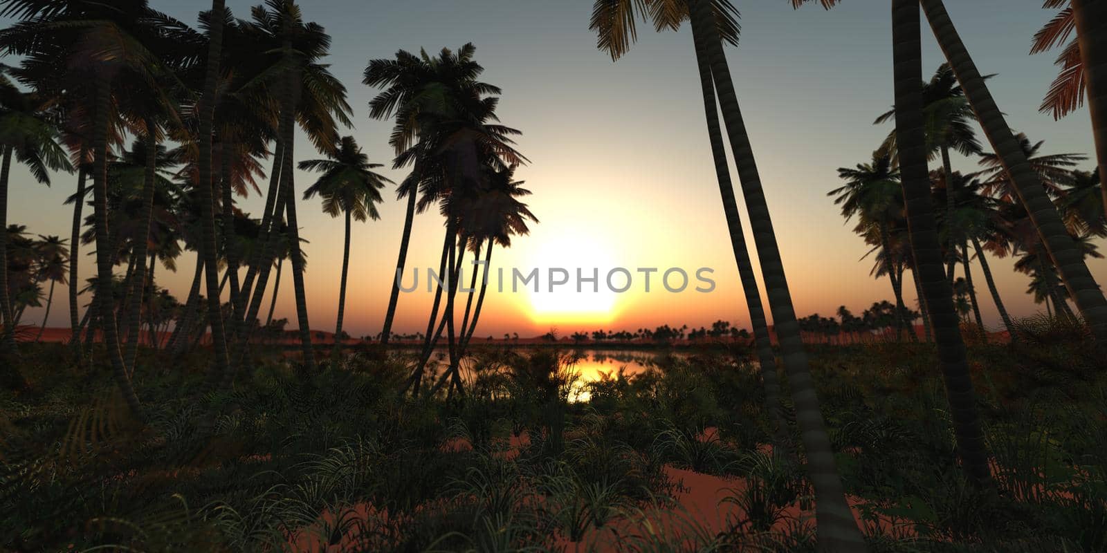 tree in green meadow. 3d render illustration