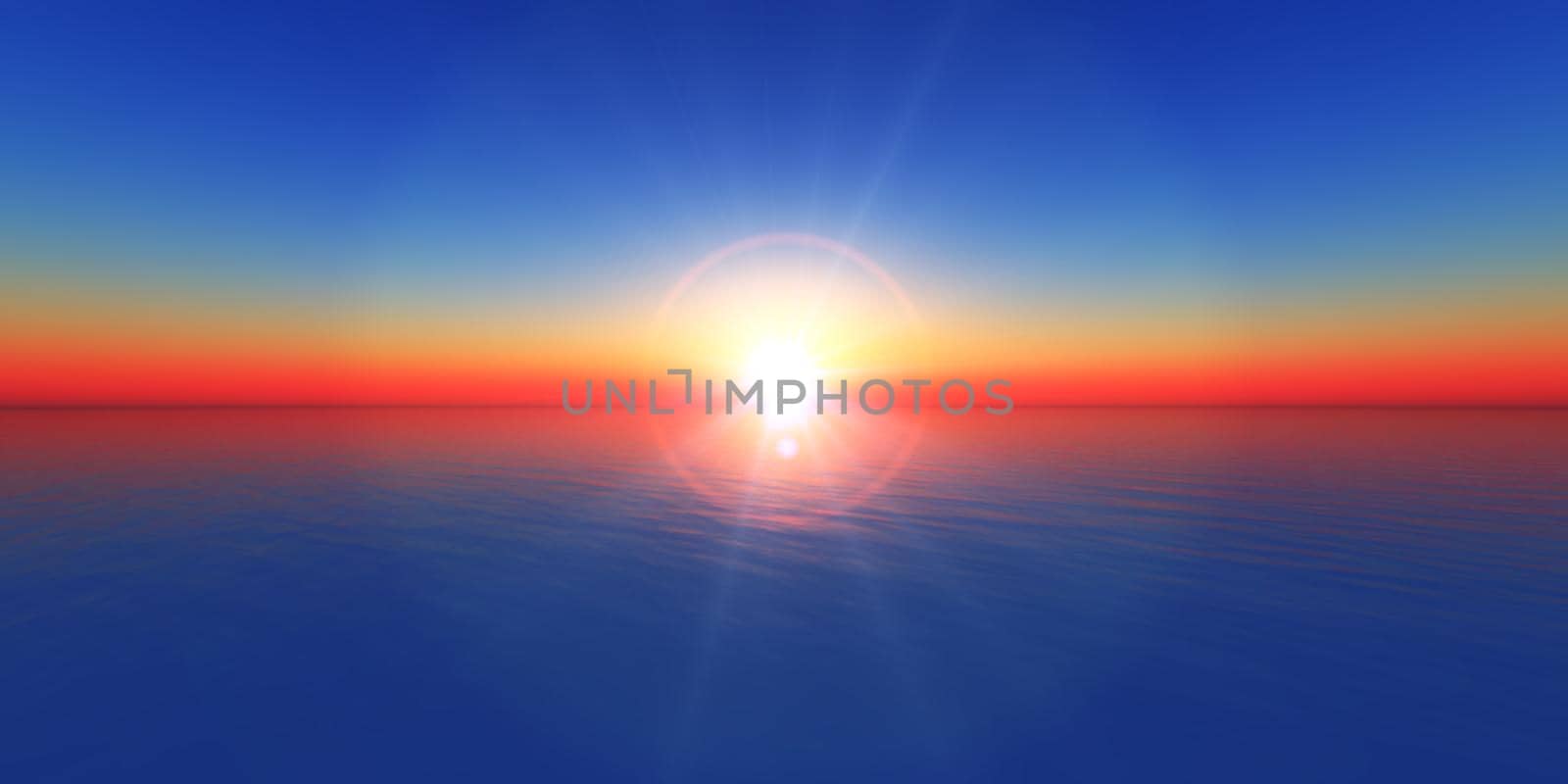 sunset horizon at sea illustration, 3d render