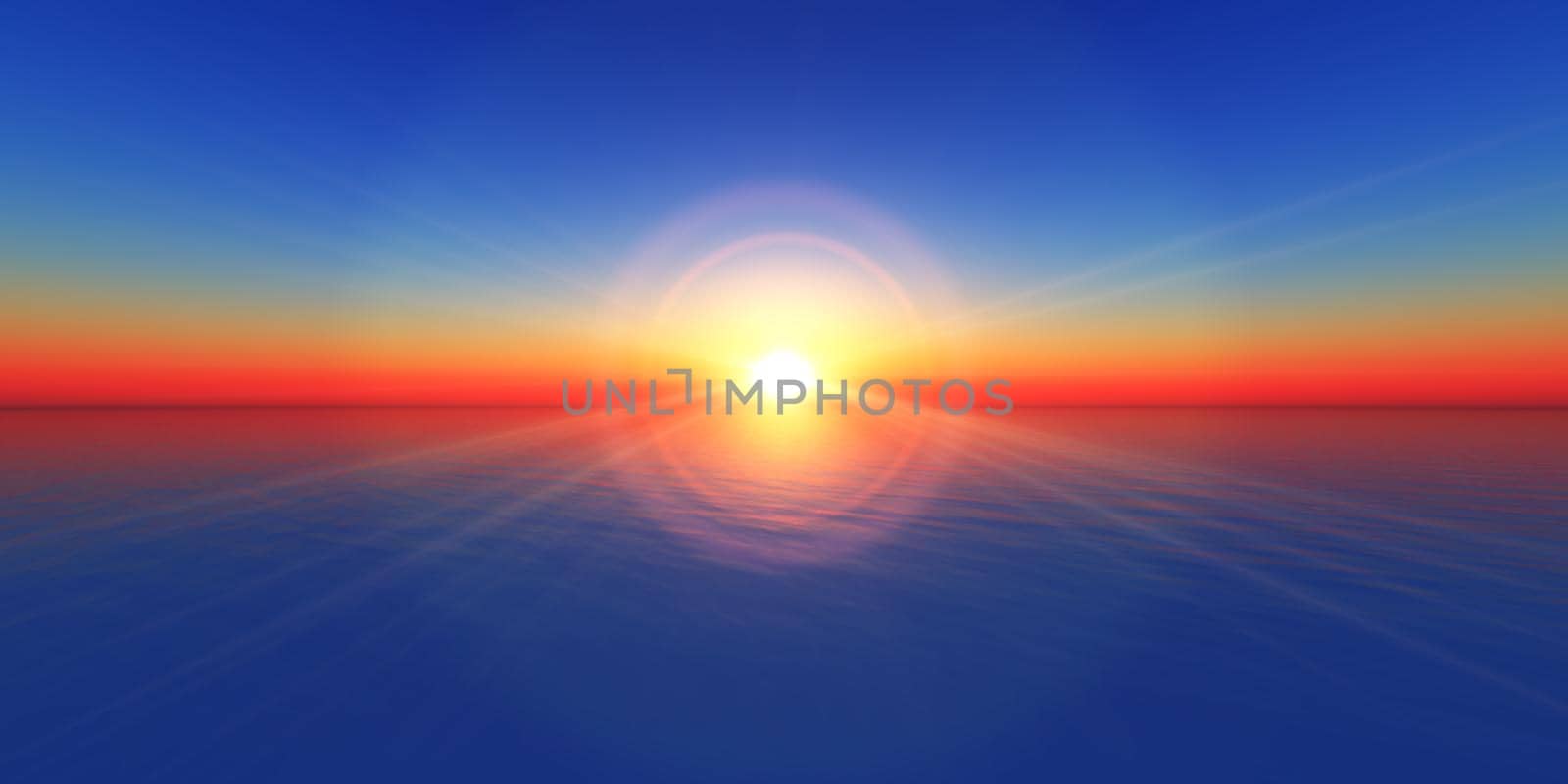 sunset horizon at sea illustration, 3d render