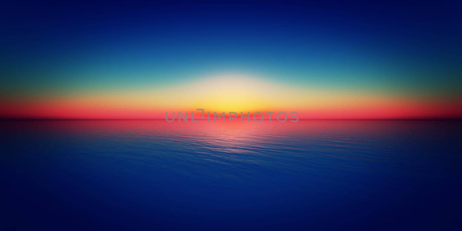 sunset horizon at sea illustration, 3d render