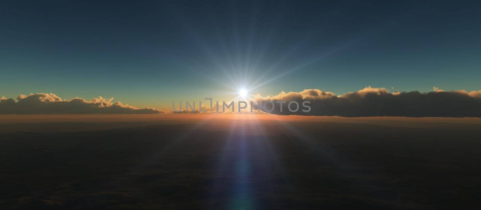 sunrise above in clouds 3d illustration render