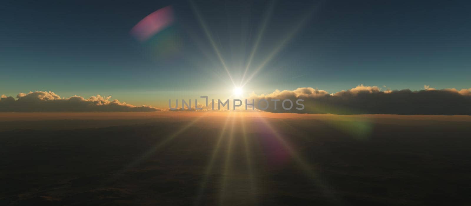 sunrise above in clouds 3d illustration render