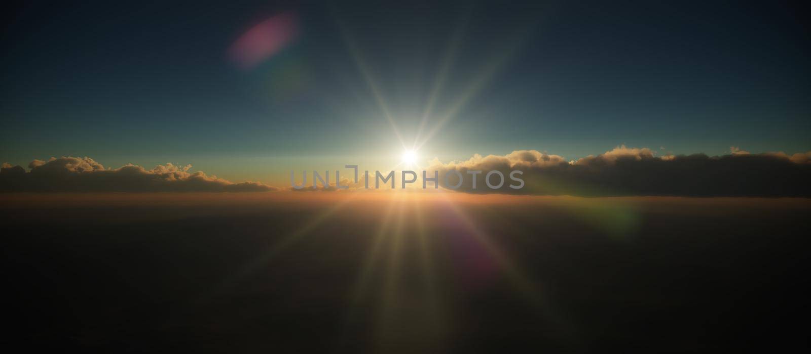 sunrise above in clouds 3d illustration render