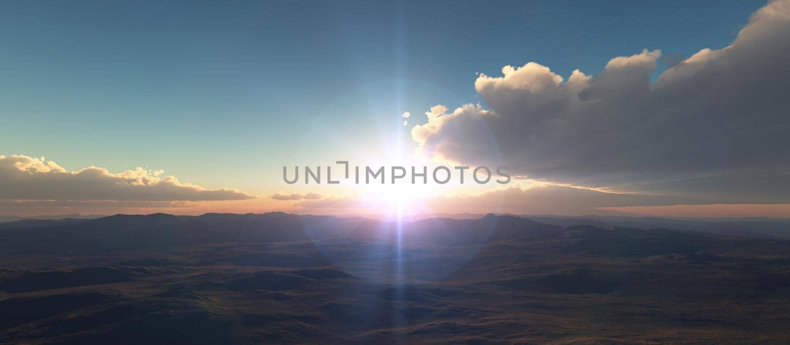 sunrise above in clouds 3d illustration render