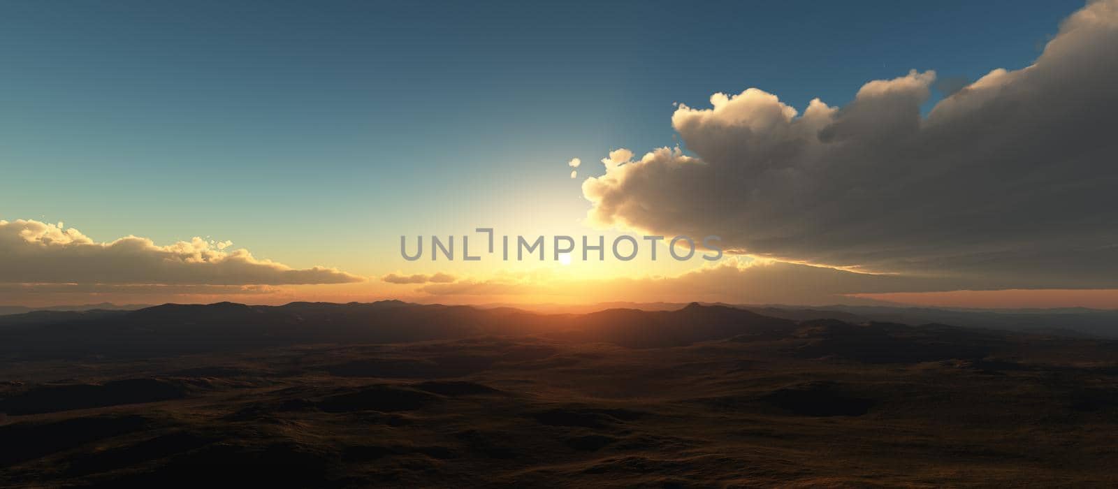 sunrise above in clouds 3d illustration render