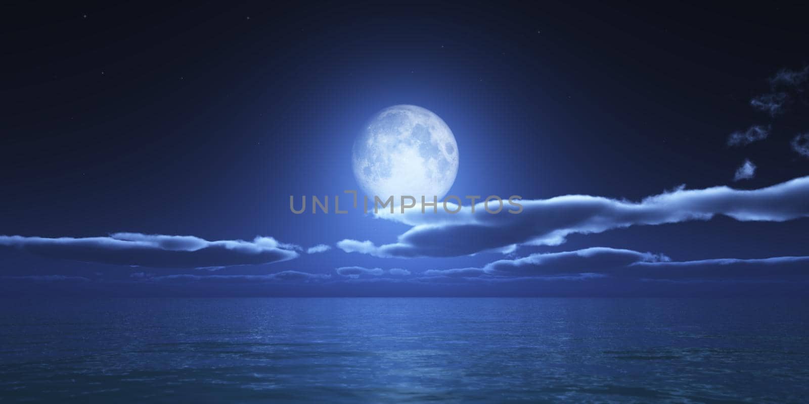 ocean full moon clouds 3d render by alex_nako