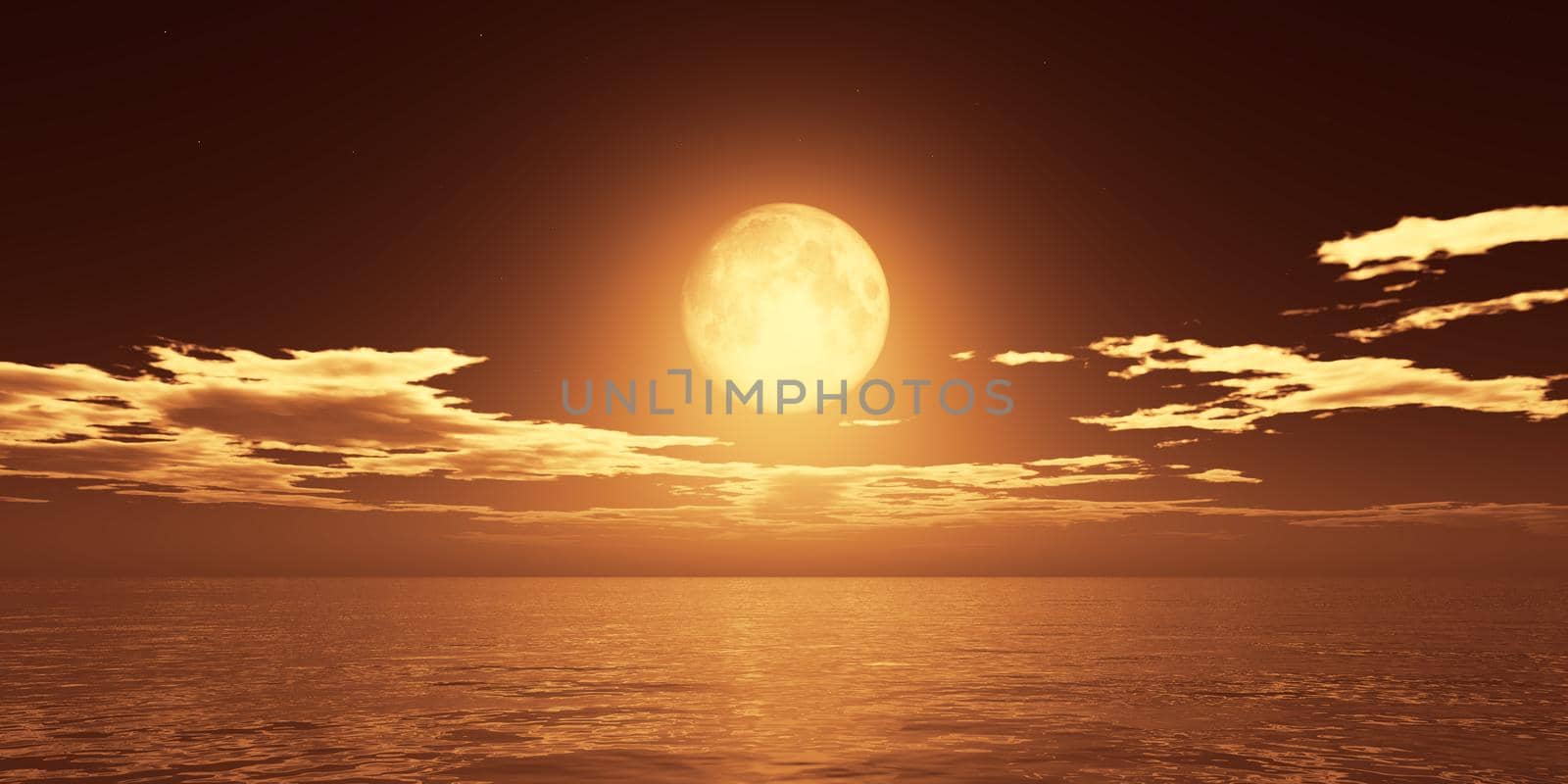 ocean full moon clouds 3d render by alex_nako