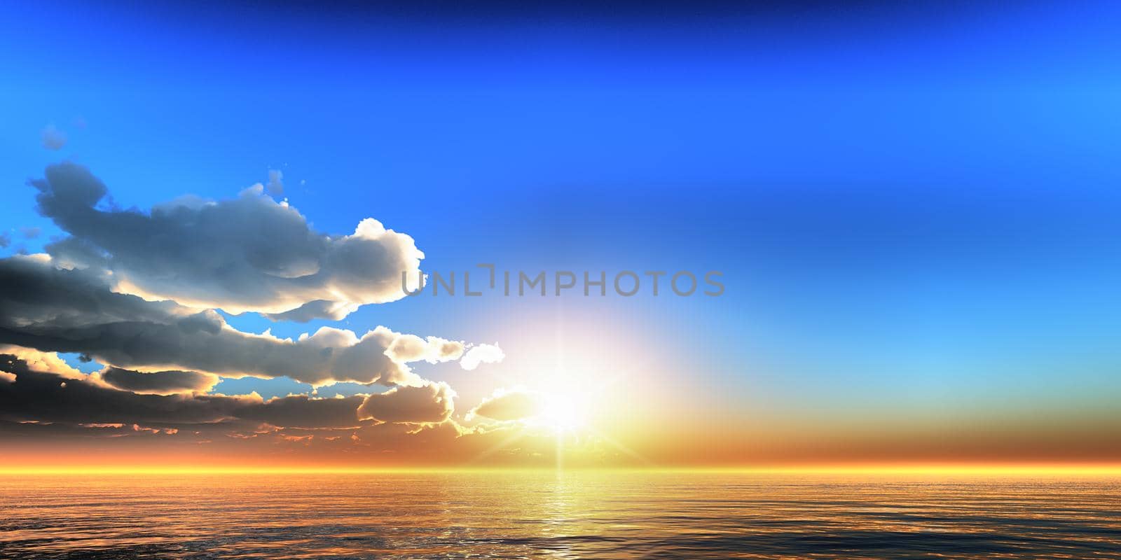 beautifully sunset over ocean, 3d render illustration