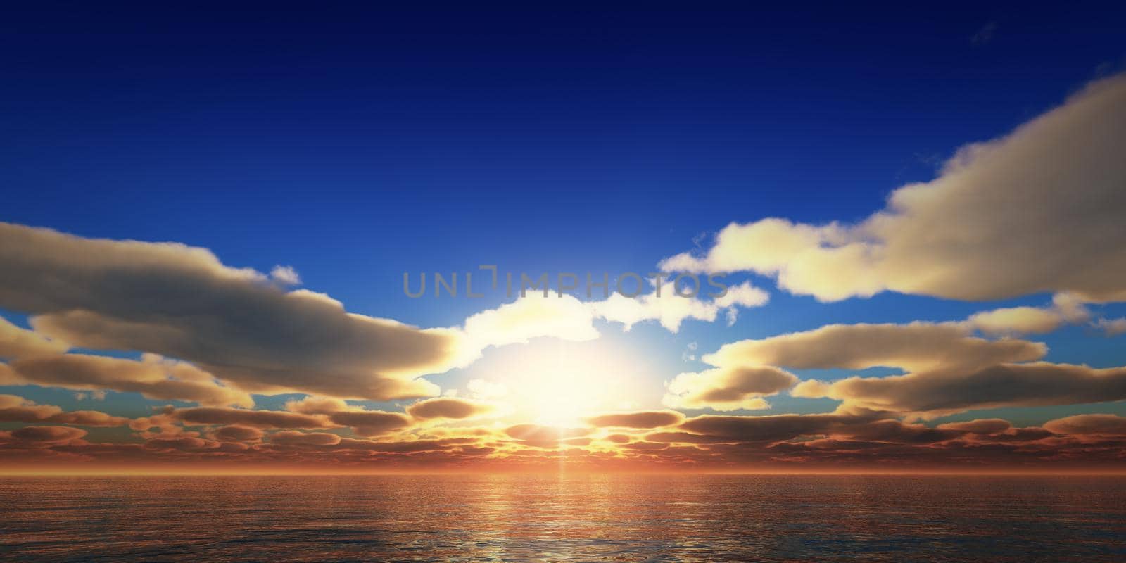 beautifully sunset over ocean, 3d render illustration