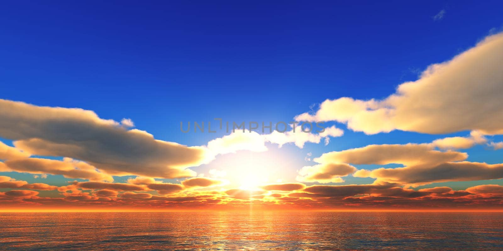 beautifully sunset over ocean, 3d render illustration