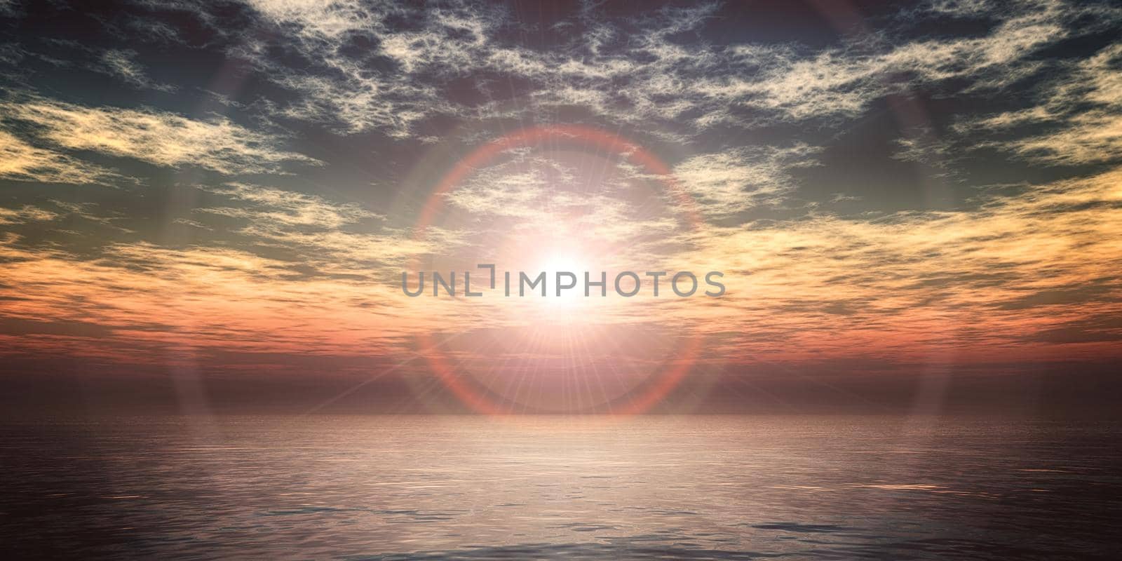 beautifully sunset over ocean, 3d render illustration