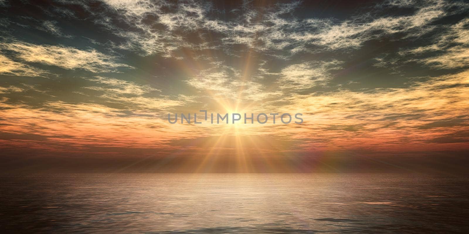 beautifully sunset over ocean, 3d render illustration