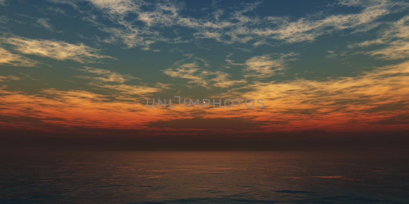 beautifully sunset over ocean, 3d render illustration