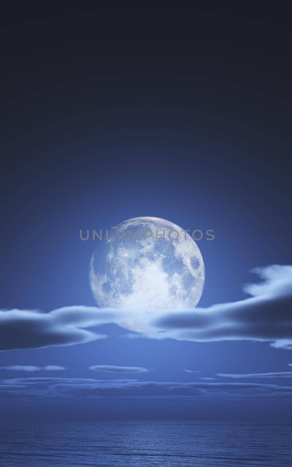 full moon in night ocean, 3d render illustration