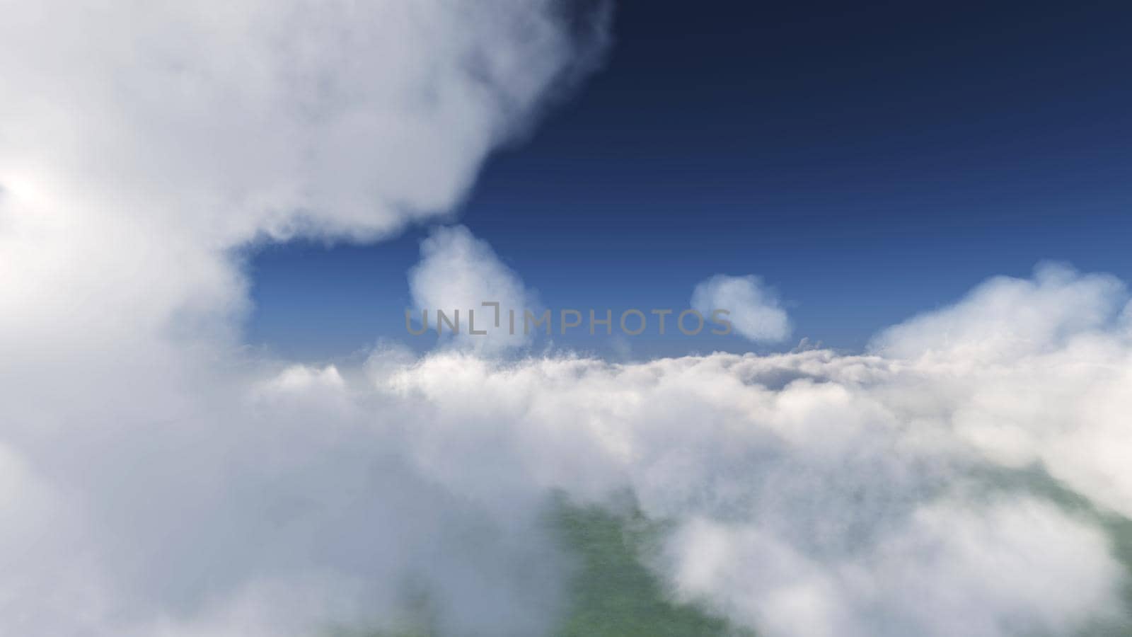 above in clouds day sun, 3d render illustration