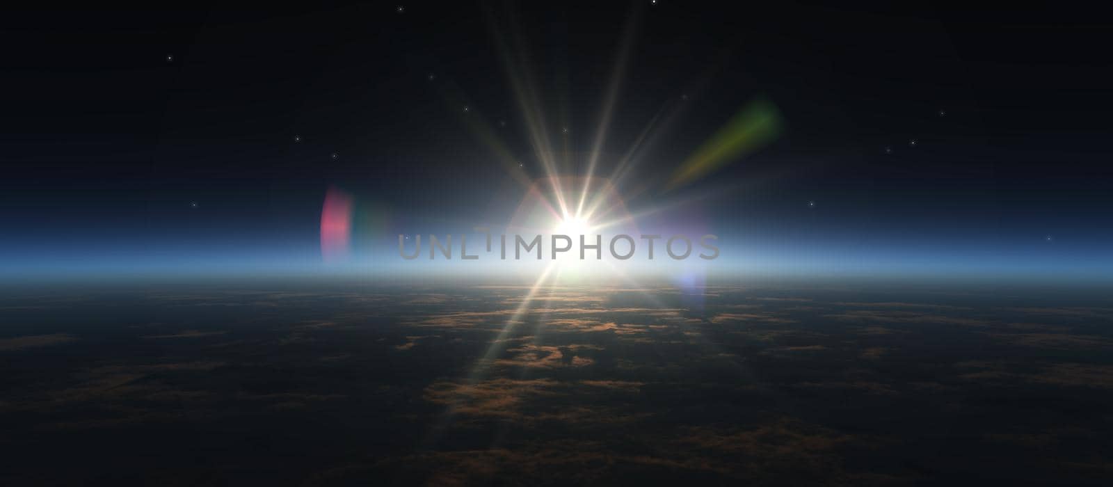 sunrise from space, stars and sun by alex_nako