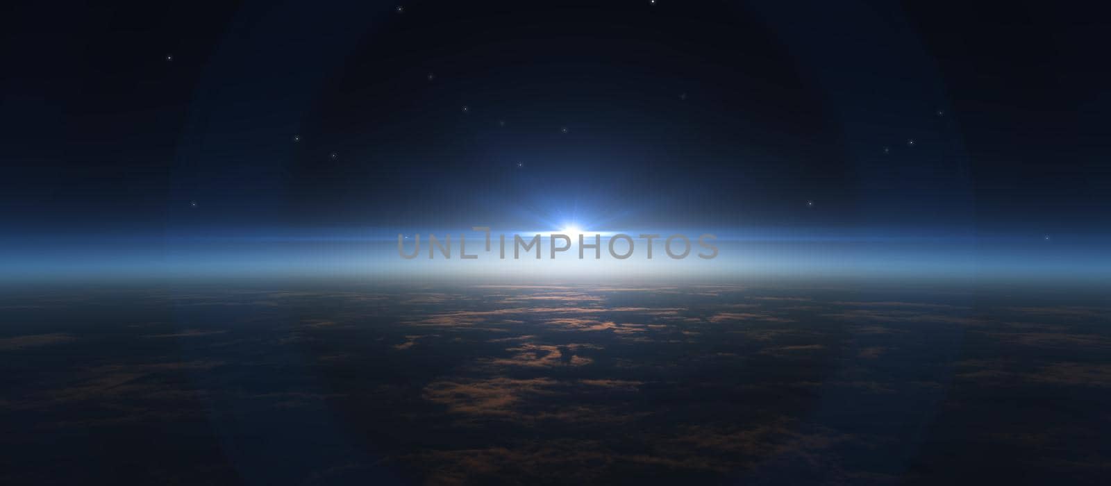 sunrise from space, stars and sun by alex_nako