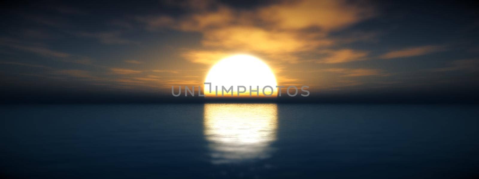 beautifully sunset over ocean, 3d render illustration