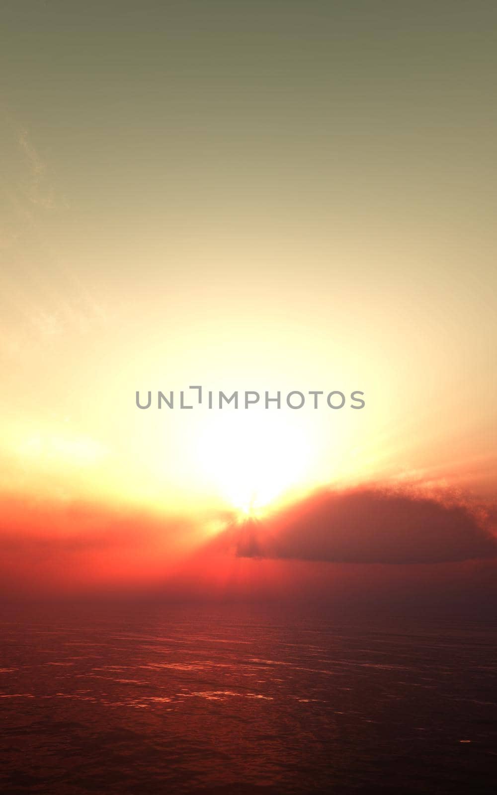 beautifully sunset over ocean, 3d render illustration