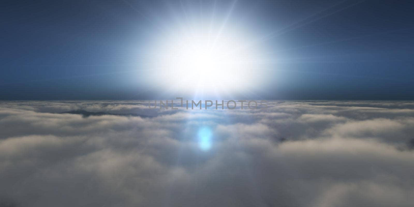 high above clouds sunset 3d render illustration