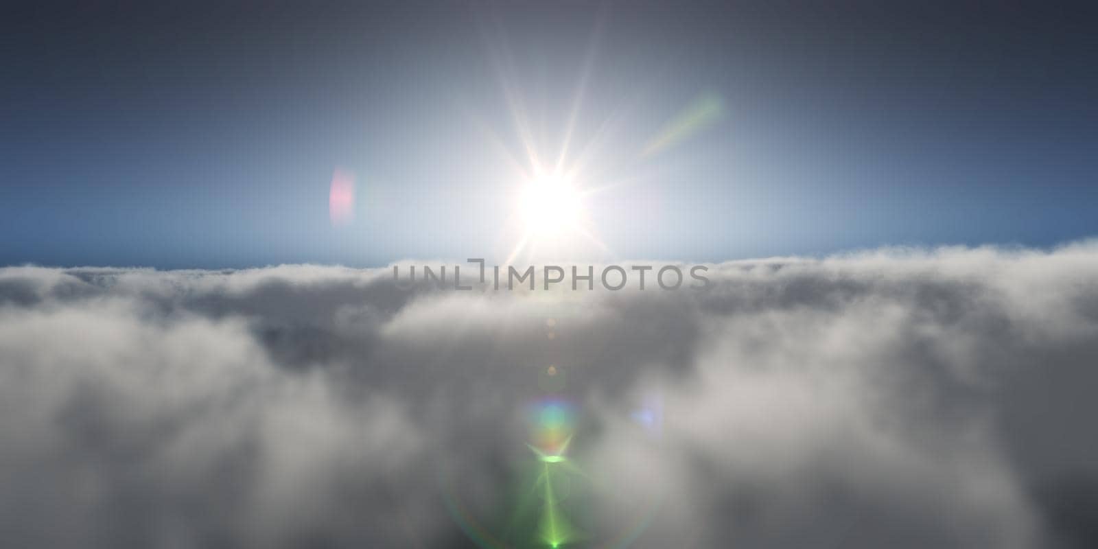 high above clouds sunset 3d render illustration