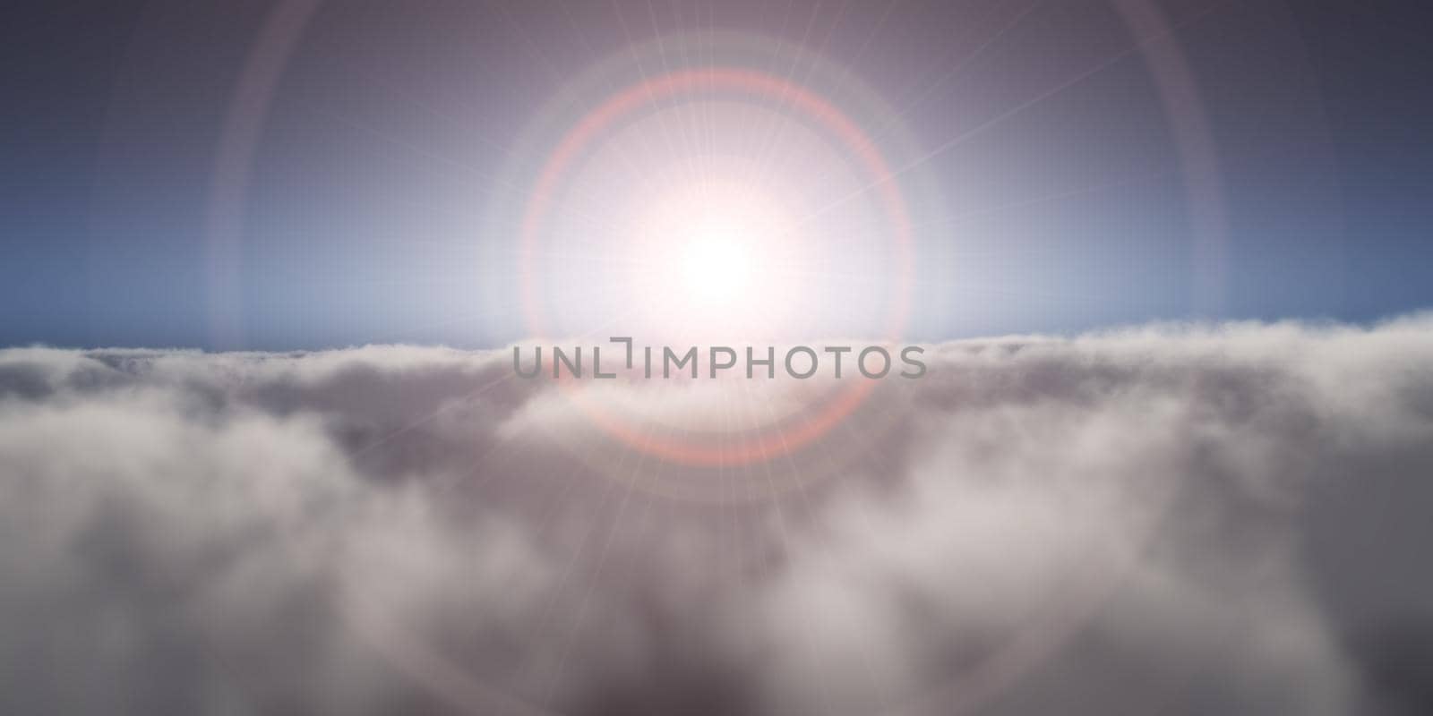 high above clouds sunset 3d render illustration