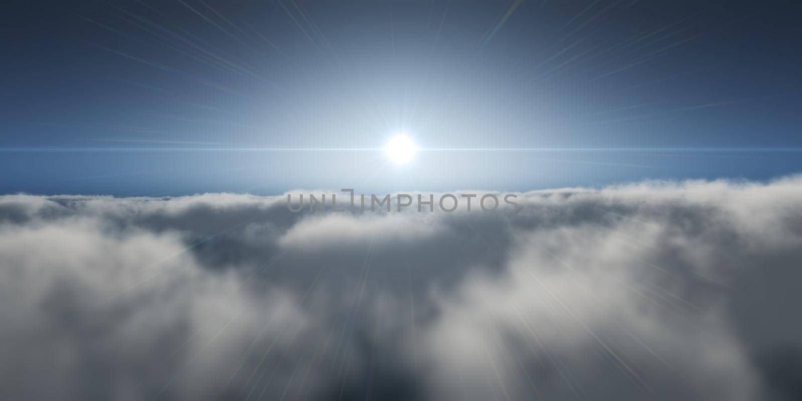 high above clouds sunset 3d render illustration