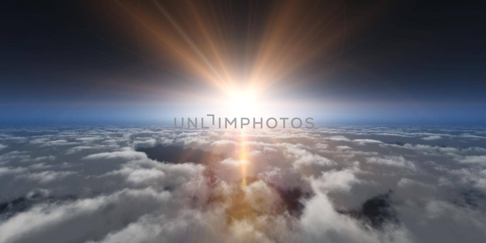 high above clouds sunset 3d render illustration