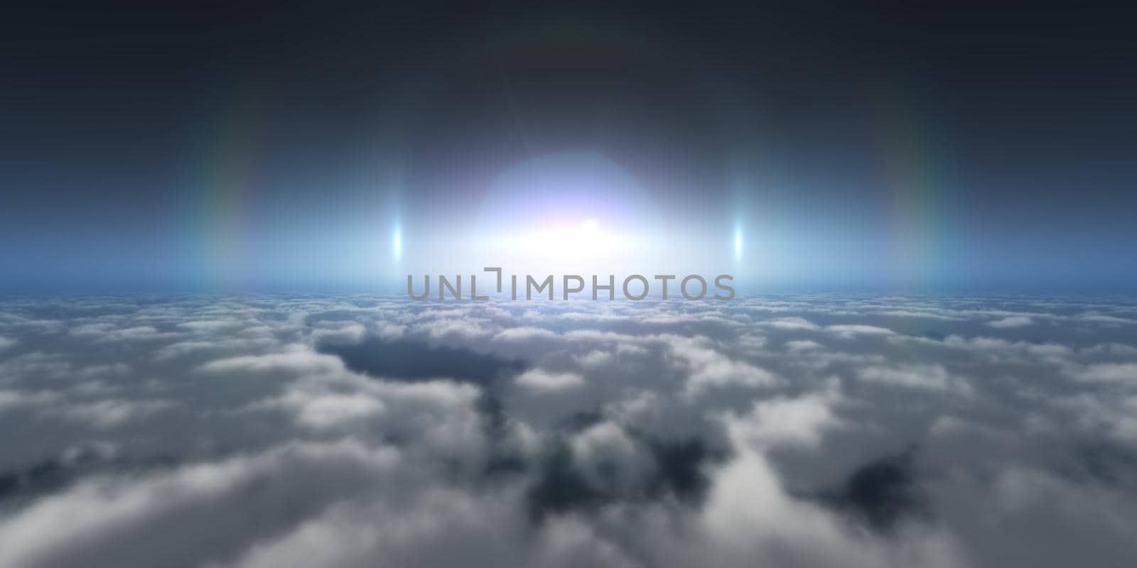 high above clouds sunset 3d render illustration