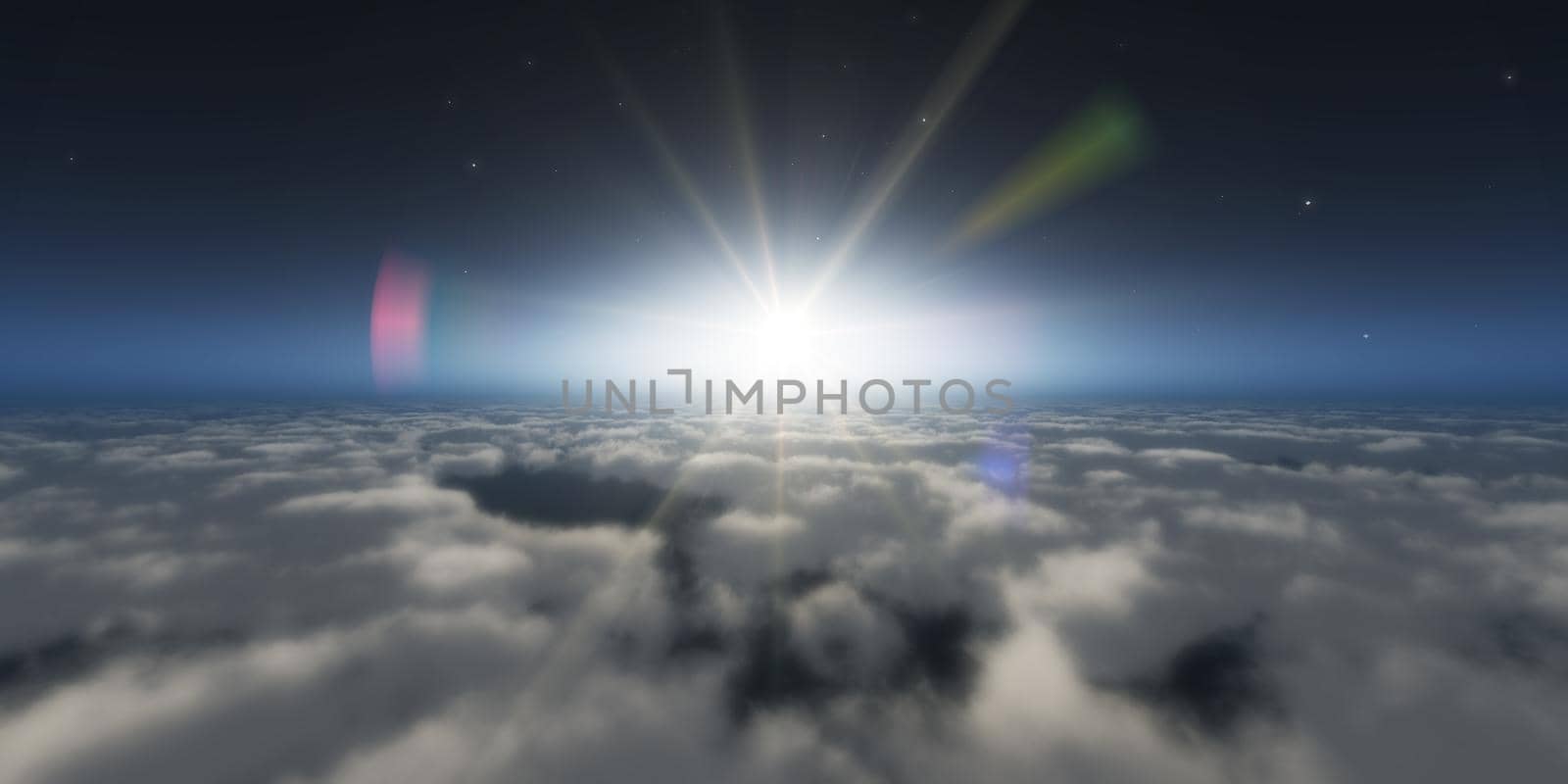 high above clouds sunset 3d render illustration