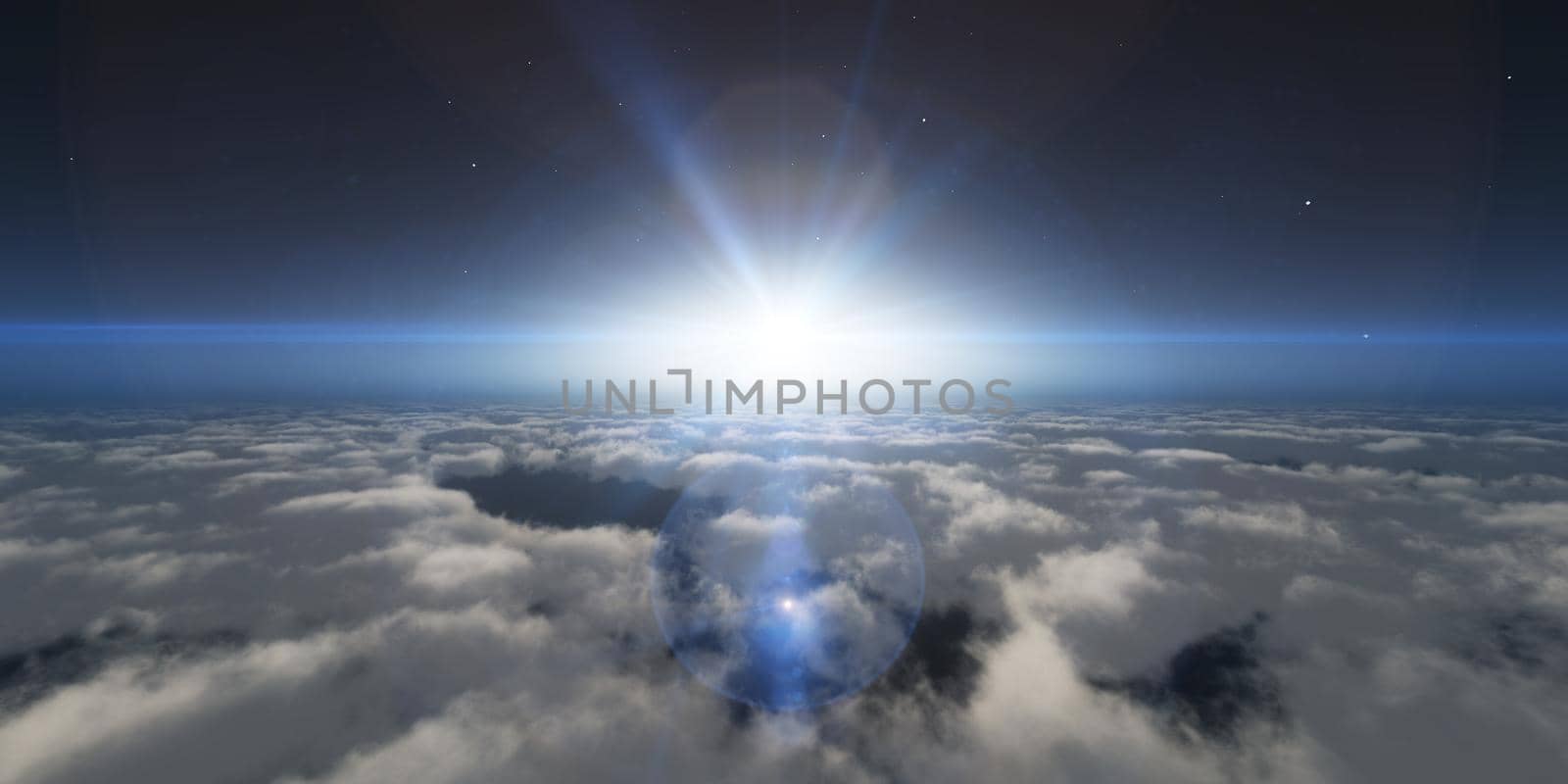 high above clouds sunset 3d render illustration