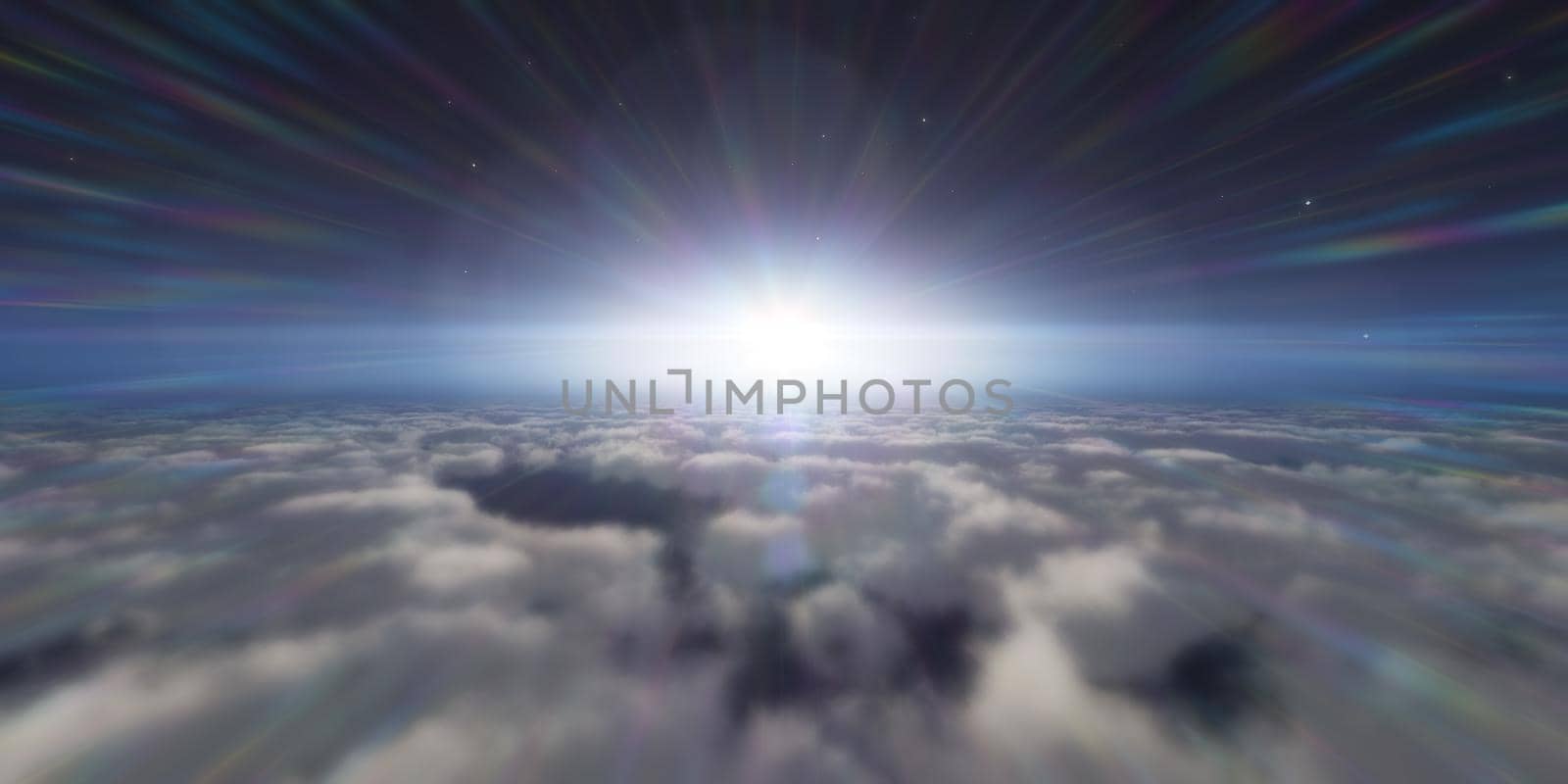 high above clouds sunset 3d render illustration